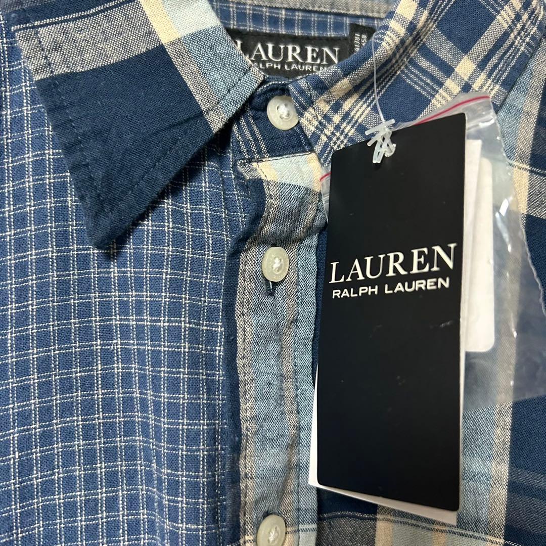 新品 ローレンラルフローレン 綿 麻 チェック柄 長袖 シャツ パッチワーク S