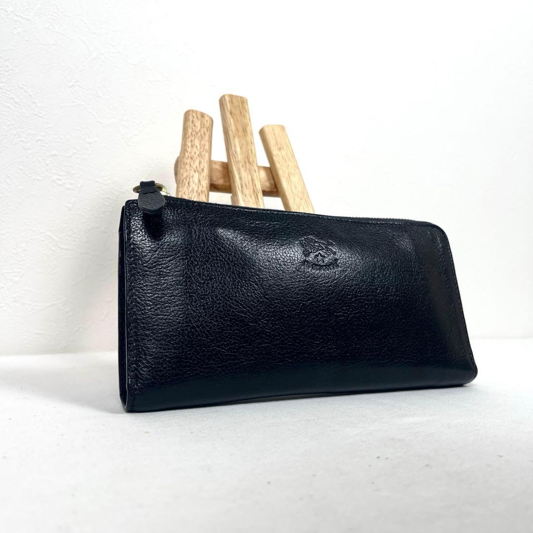 イルビゾンテ　長財布　ロゴ型押し　オールレザー　オールブラック　Ｌ字ファスナー