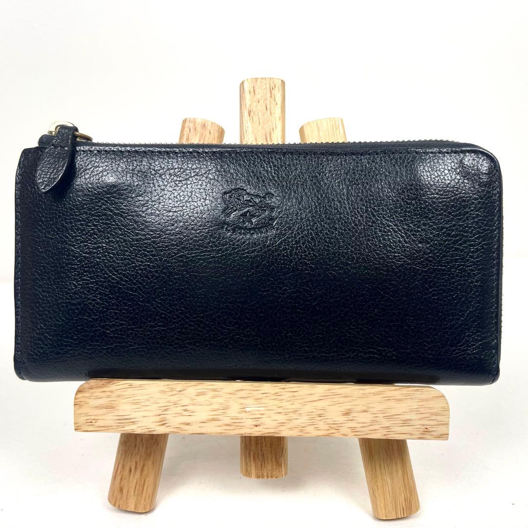 イルビゾンテ　長財布　ロゴ型押し　オールレザー　オールブラック　Ｌ字ファスナー