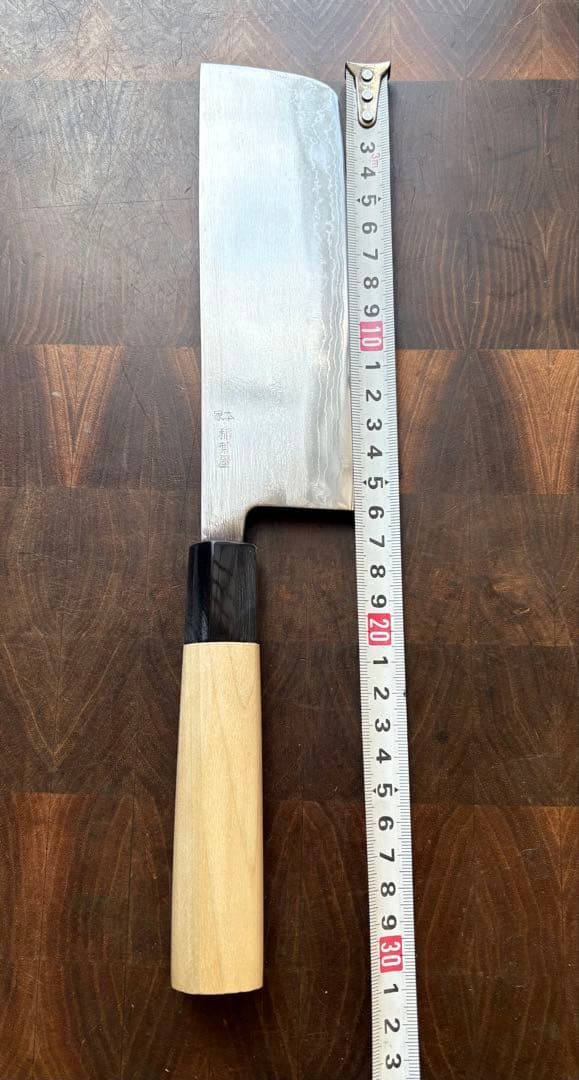 本家　稲葉屋　ダマスカス　墨流し　菜切　165mm 包丁　和包丁　白鋼　水牛朴柄