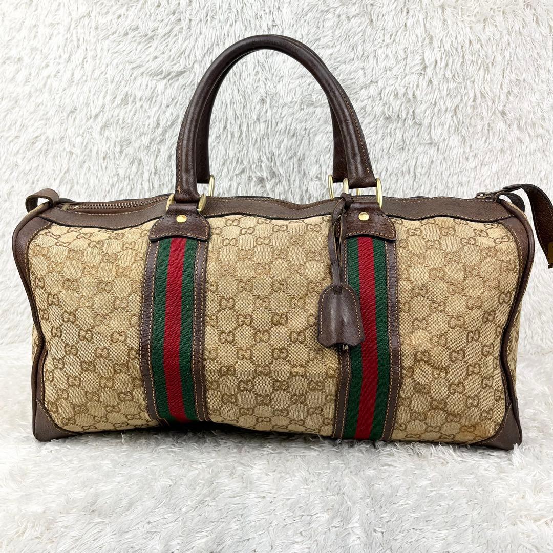 【希少】オールドグッチ シェリーライン GGキャンバス ボストンバッグ 鍵付き