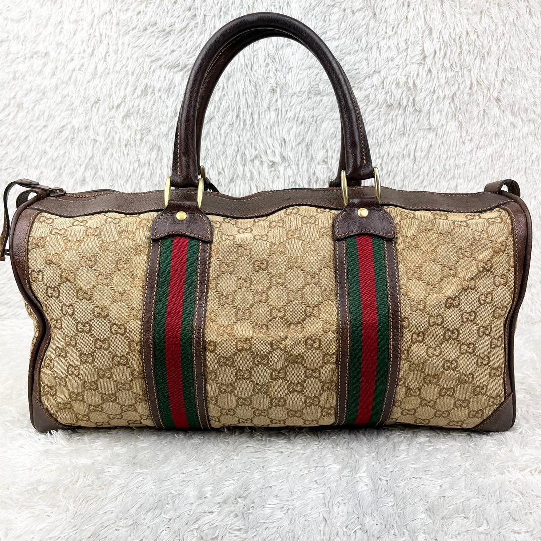 【希少】オールドグッチ シェリーライン GGキャンバス ボストンバッグ 鍵付き