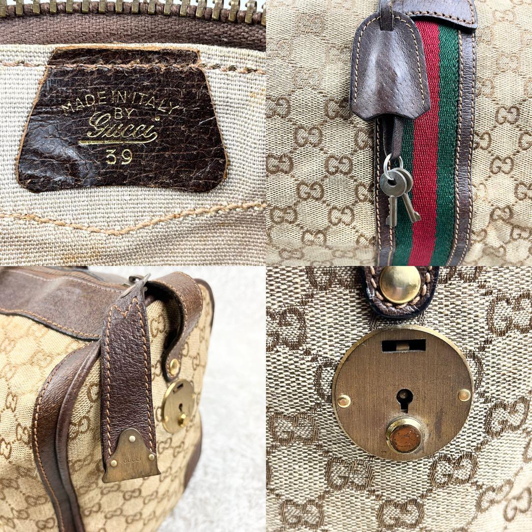 【希少】オールドグッチ シェリーライン GGキャンバス ボストンバッグ 鍵付き