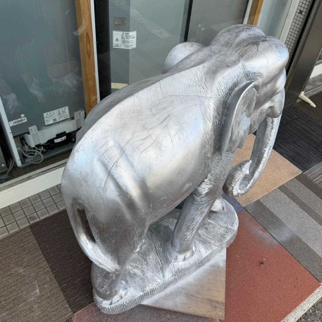 【特大サイズ‼️】木彫り 象の置き物 置物 インテリア オブジェ シルバーカラー