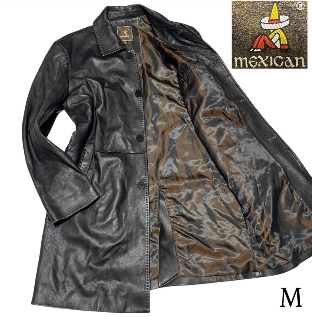 【mexican】羊革 本革 マキシ丈ラムレザーロングコート ブラック M