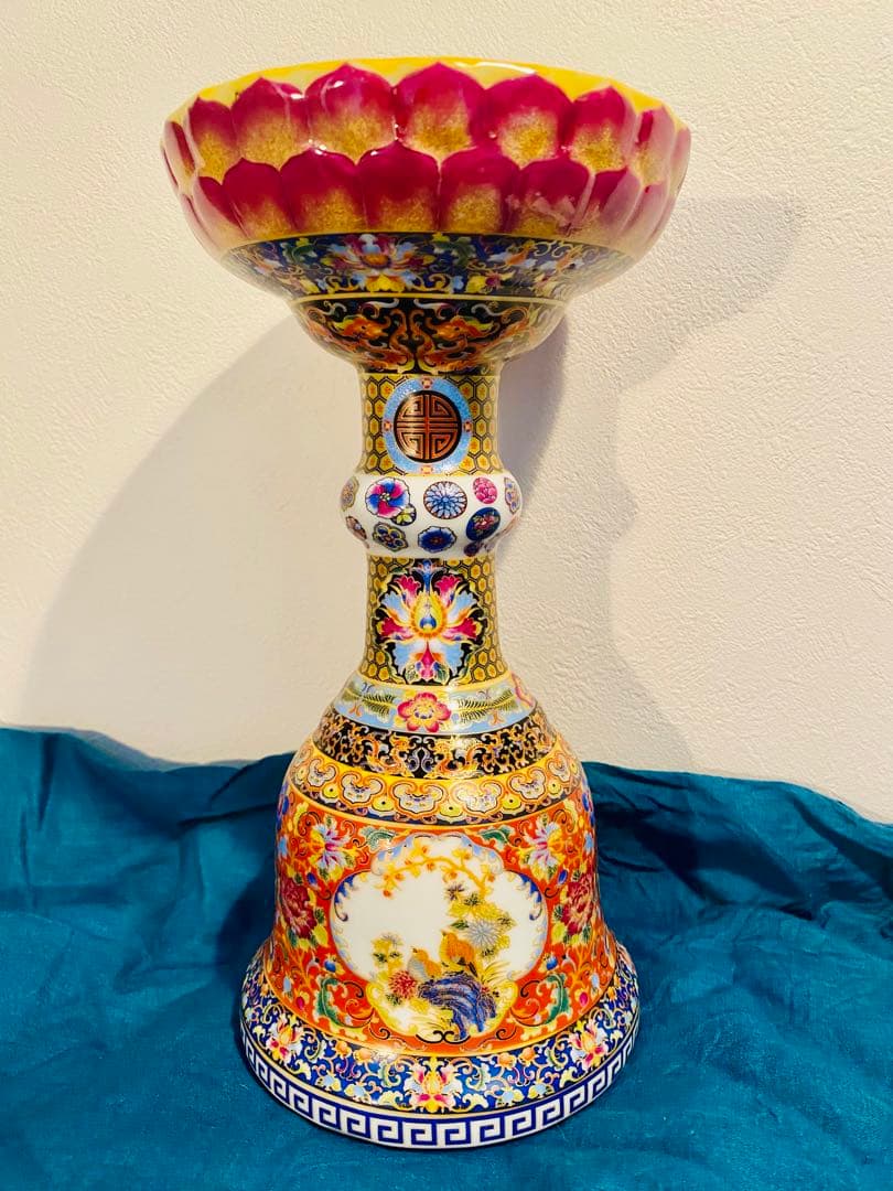 清雍正御製洋彩盘口瓶、禮器、サイズ高さ約25cm口約13cm