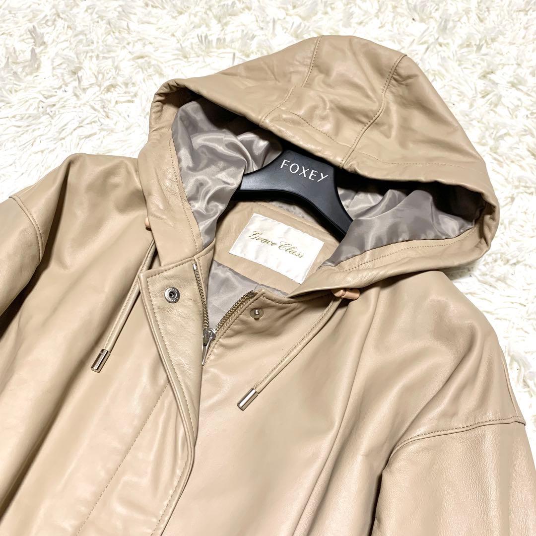 美品✨グレースコンチネンタル ライト レザー ブルゾン ドローコード フリル