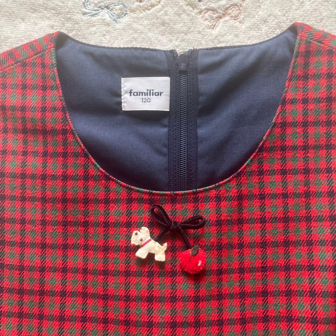 familiar 赤チェック ノースリーブワンピース 120