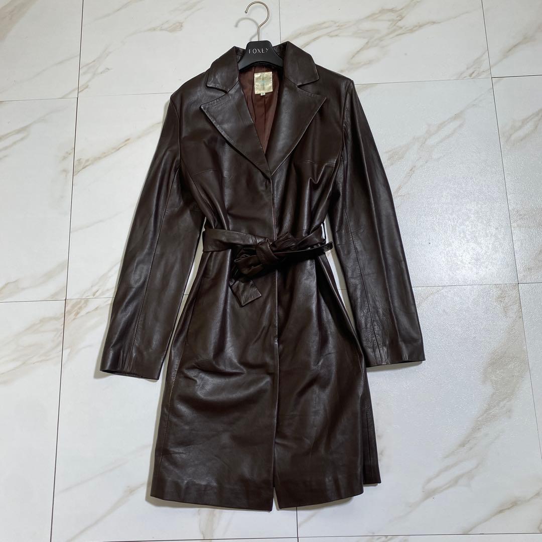 美品♡INED ラムレザー 比翼ロングトレンチコート 高級羊革 ラムスキン