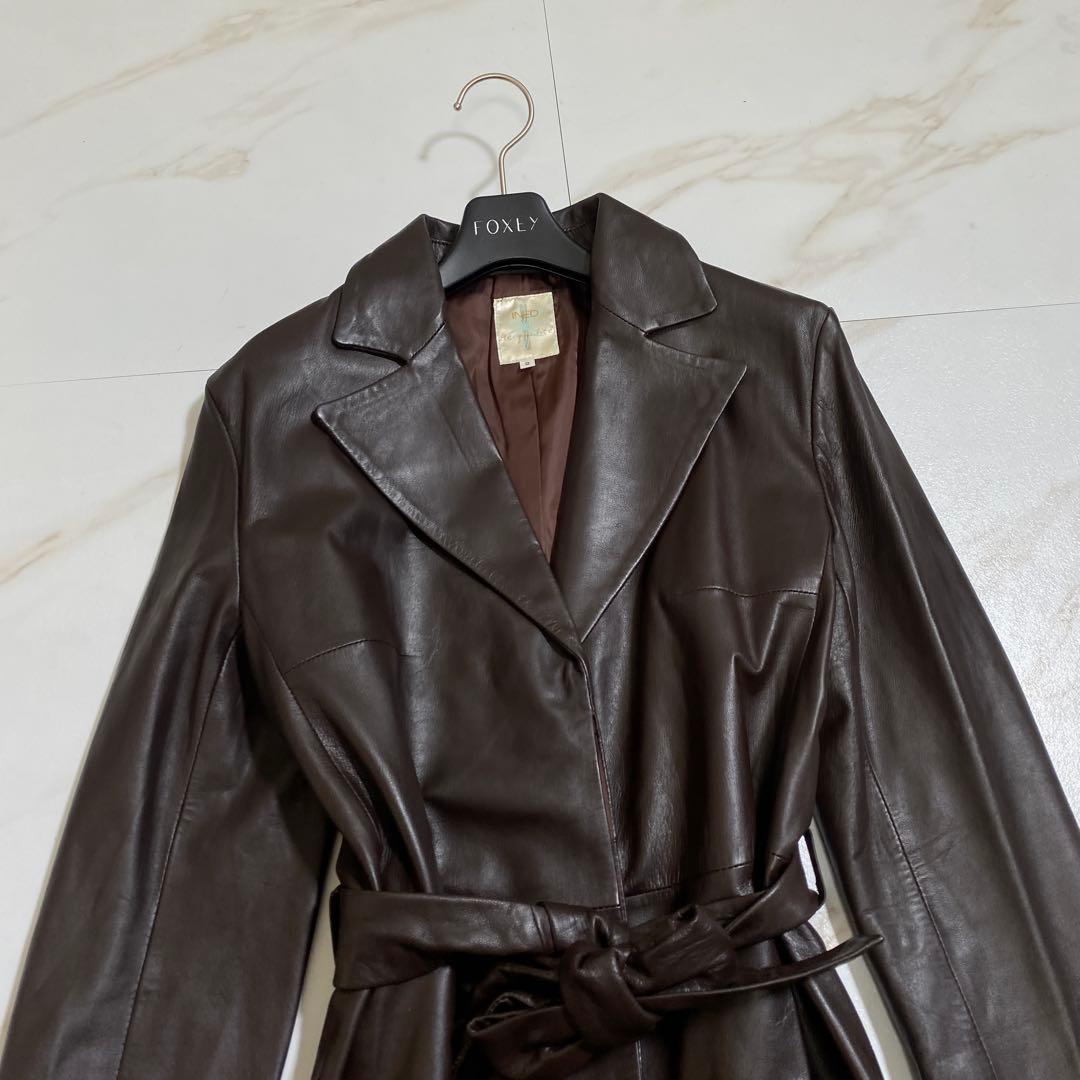 美品♡INED ラムレザー 比翼ロングトレンチコート 高級羊革 ラムスキン