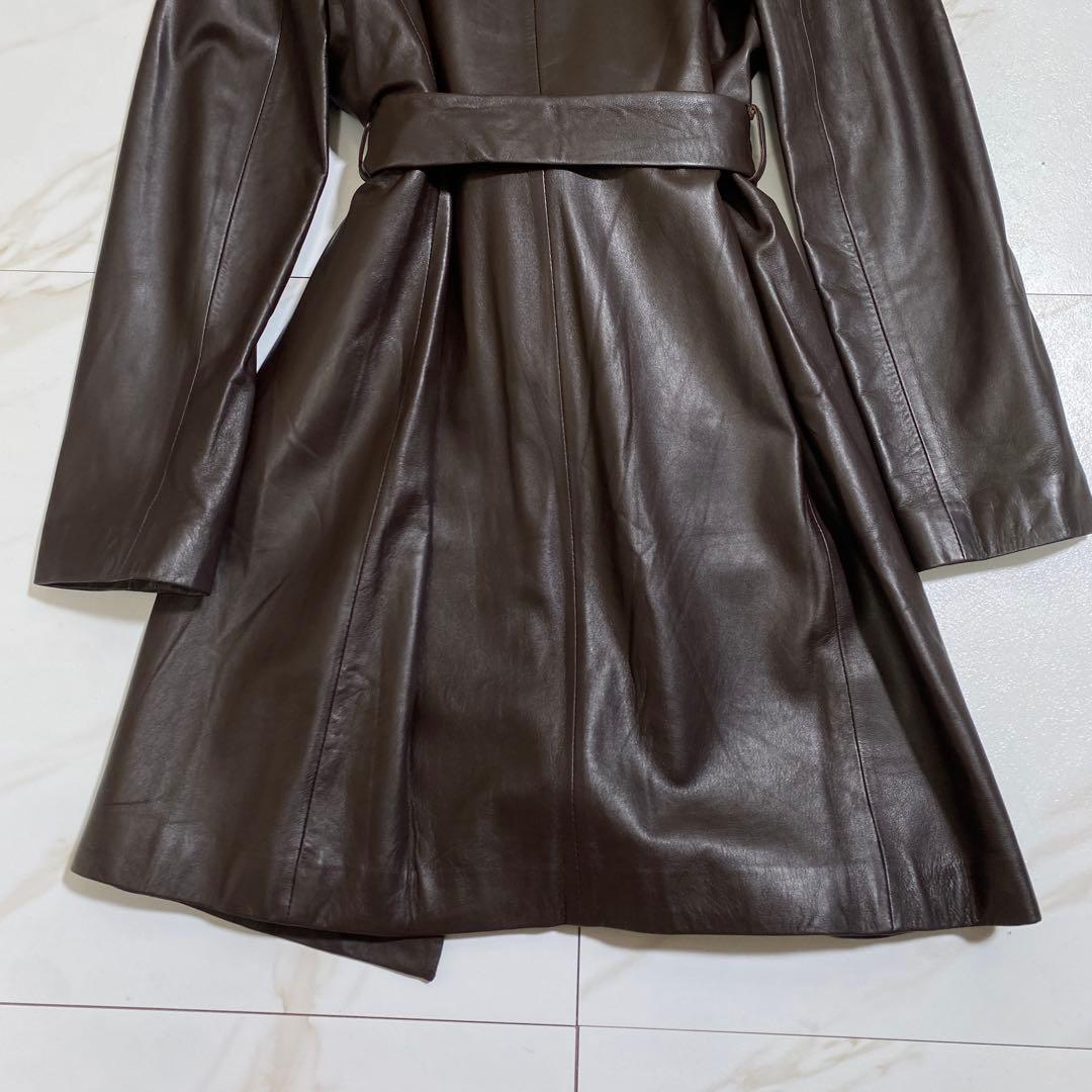 美品♡INED ラムレザー 比翼ロングトレンチコート 高級羊革 ラムスキン