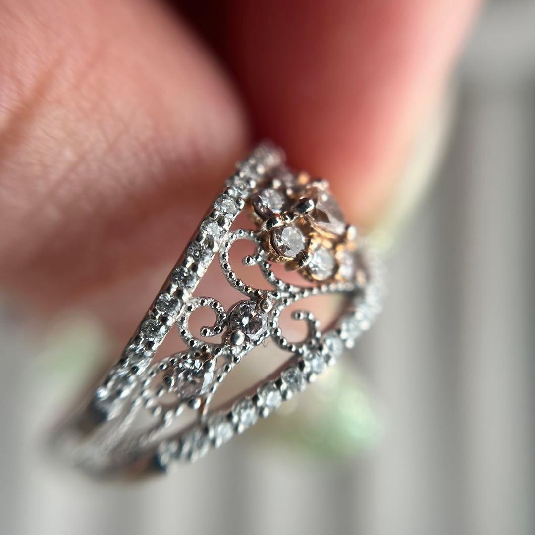 天然ピンクダイヤモンド　透かし　リング　15号　AGT VS2 プラチナ900