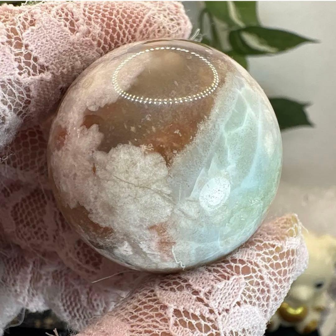 高品質 グリーン桜瑪瑙♡ピンク桜瑪瑙共生スフィアNo.1979