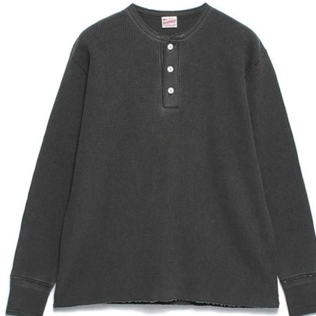 【XL】ヘルスニット サーマルキングワッフル【ピグメント】ヘンリーネックFBK