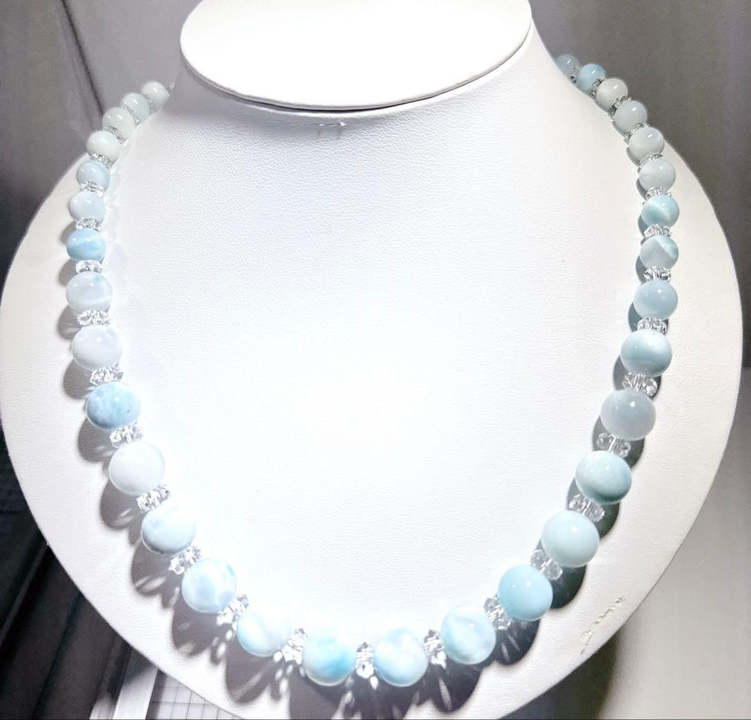 ラリマーボタン水晶ネックレスNO25-2132