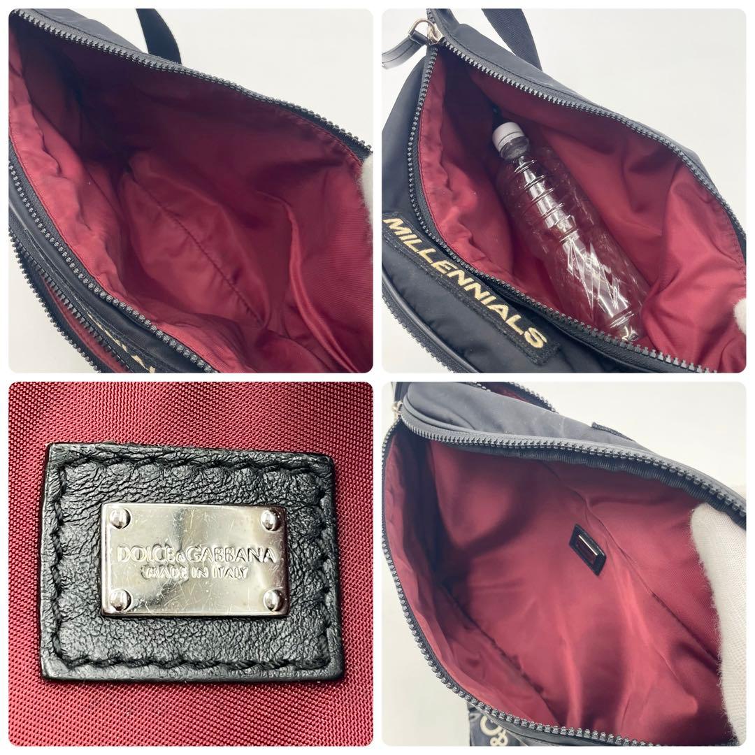 【美品】DOLCE&GABBANA ロゴプリント ベルトバッグ クロスボディ黒