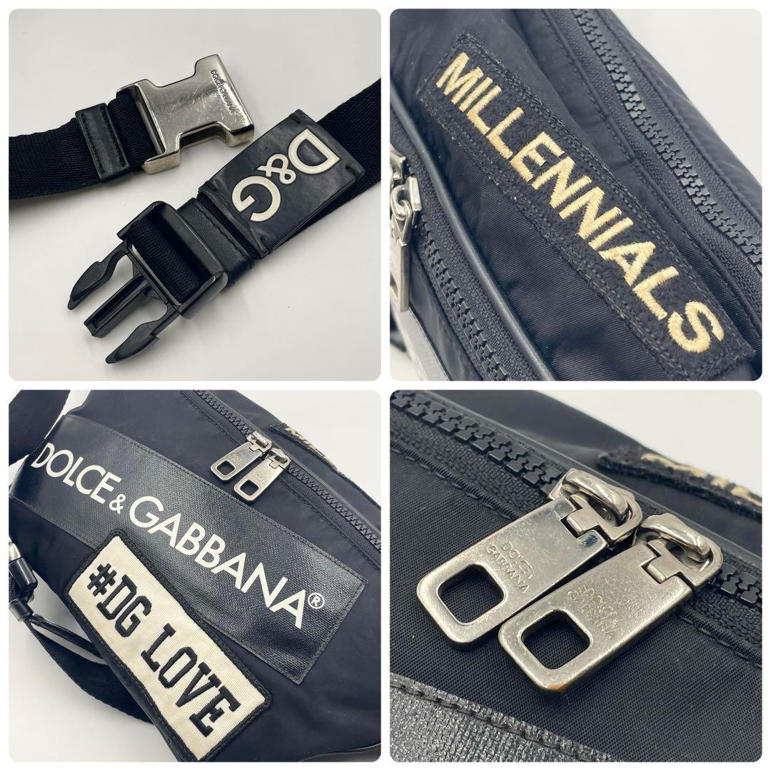 【美品】DOLCE&GABBANA ロゴプリント ベルトバッグ クロスボディ黒
