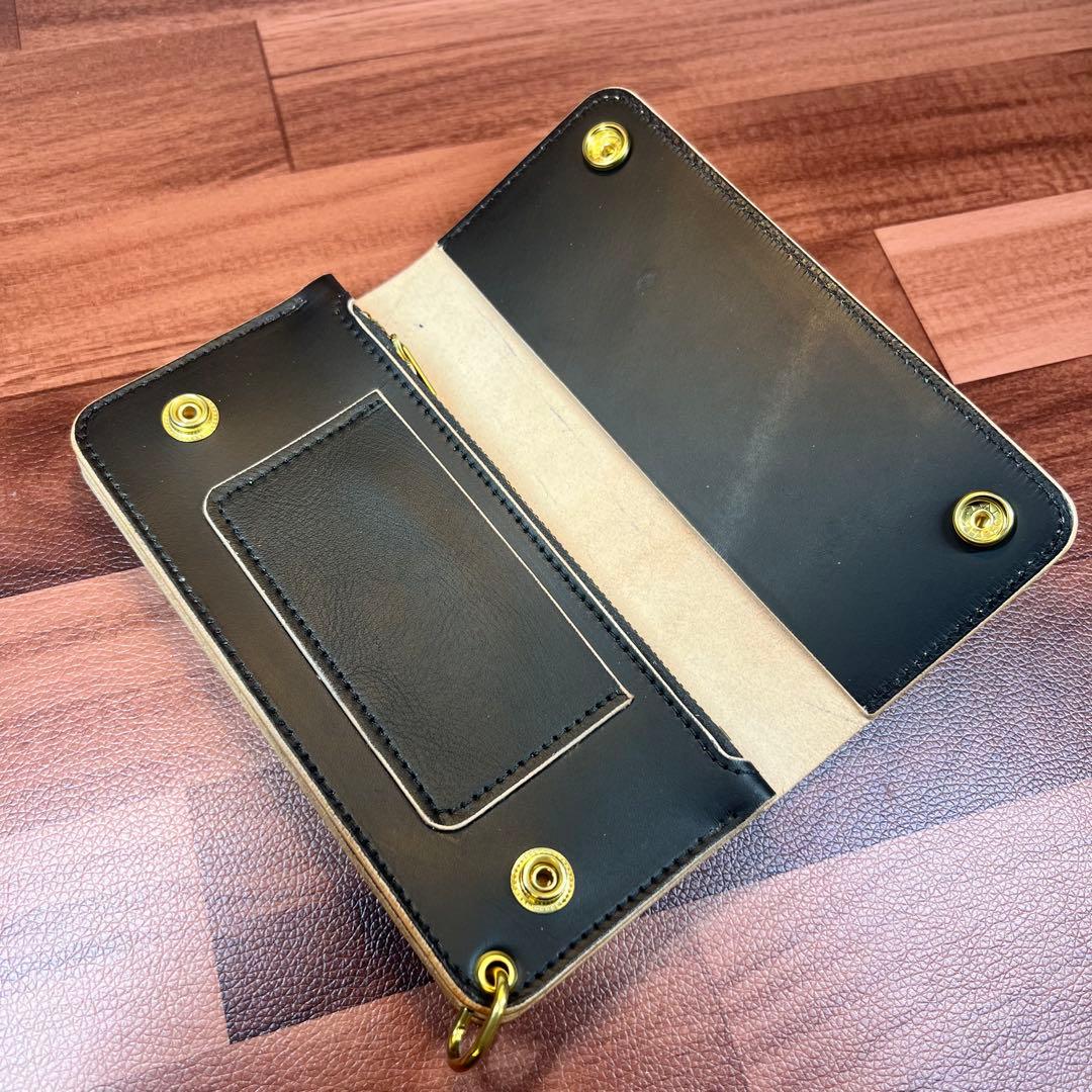 【トラッカーウォレット ロング 3層】 ブラック 姫路レザーゴールド