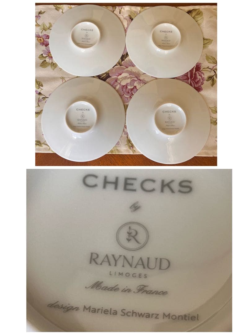 【未使用美品】レイノー★チェック★ケーキ皿　4枚