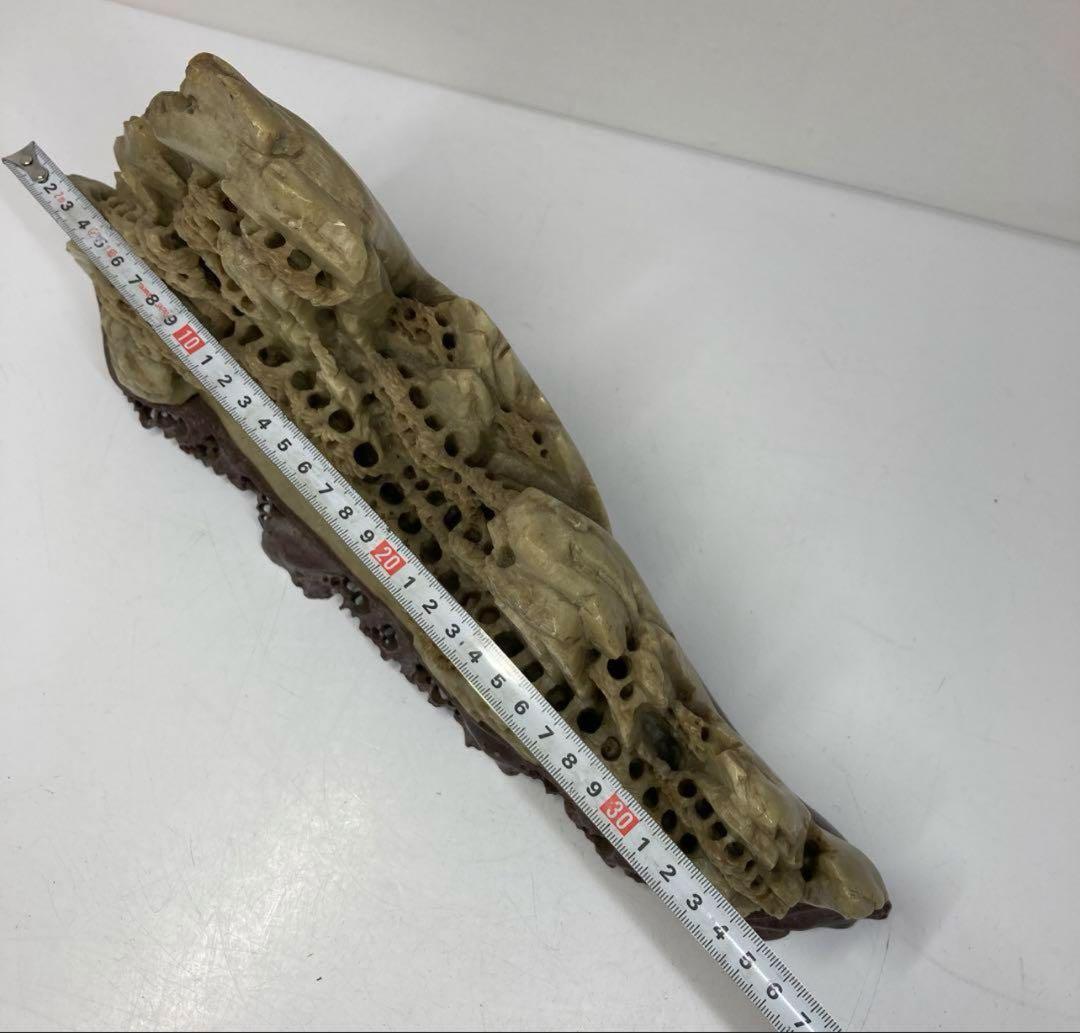 清代 青田石 石製　楼閣山水大サイズ置物　6.4㌔/横幅約40㎝