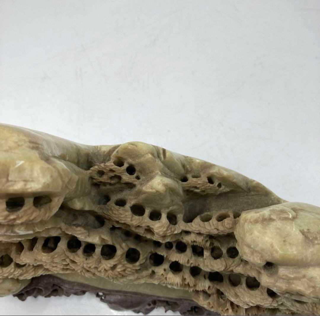 清代 青田石 石製　楼閣山水大サイズ置物　6.4㌔/横幅約40㎝