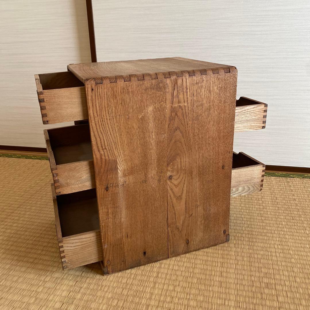古道具 昭和レトロ　5杯　小引き出し 両面引き　木製 小物入れ