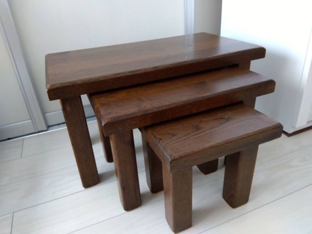 オランダ製　木製ネストテーブル 3段セット ダークブラウン