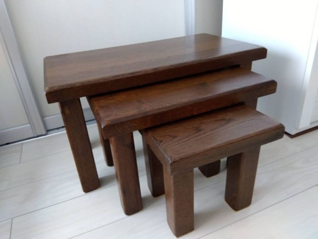 オランダ製　木製ネストテーブル 3段セット ダークブラウン