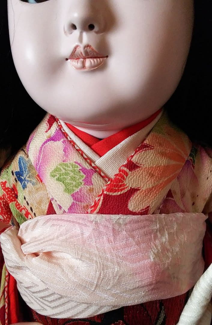 市松人形 松乾斉東光 赤地に花柄の着物 約42cm