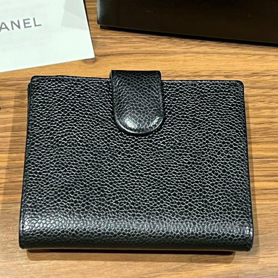 CHANEL-シャネル-キャビアスキン 折り財布 ココマーク ブラック