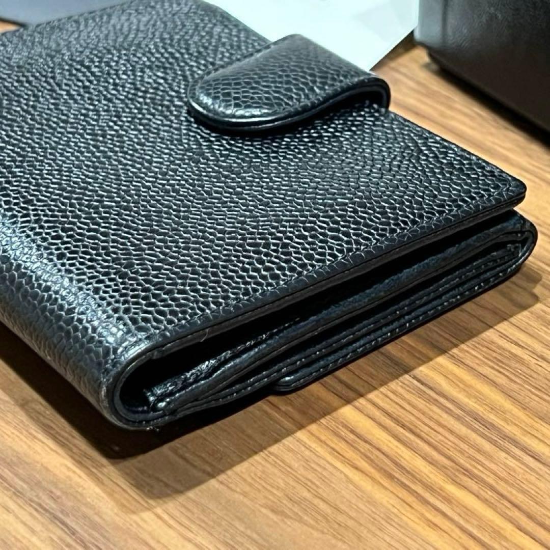 CHANEL-シャネル-キャビアスキン 折り財布 ココマーク ブラック