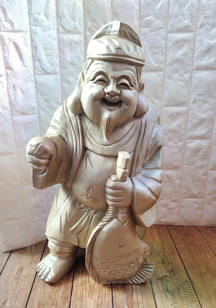 恵比寿 様 木彫り Japanese Wooden Ebisu 彫刻 縁起物