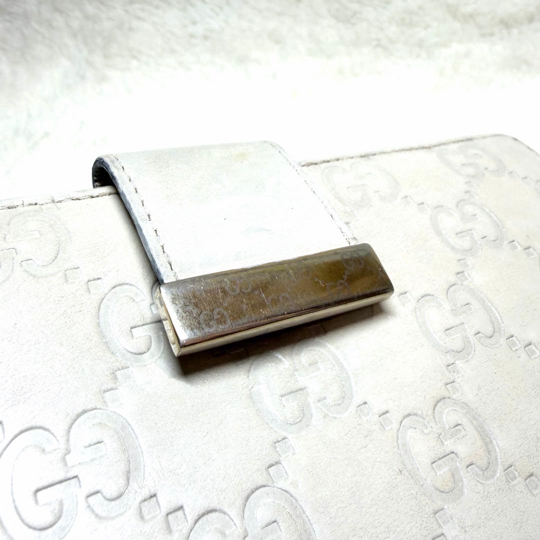 GUCCI グッチ　ホワイト 三つ折り財布　長財布　レザー　Wホック