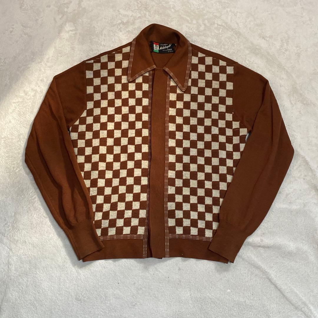 美品 60s ヴィンテージ イタリア製 ウール カーディガン ブラウン L