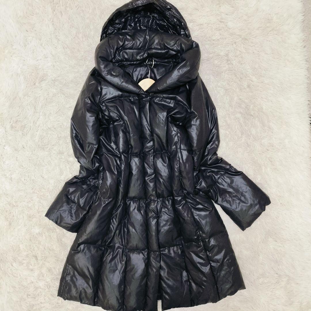 Theory ダウンコート 40 黒 ショールカラー フード収納可 ダブルジップ