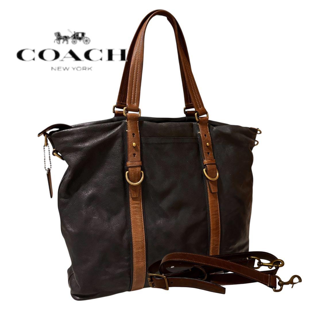 COACH ダークブラウン 本革　2wayレザー トートバッグ　ビジネスバッグ
