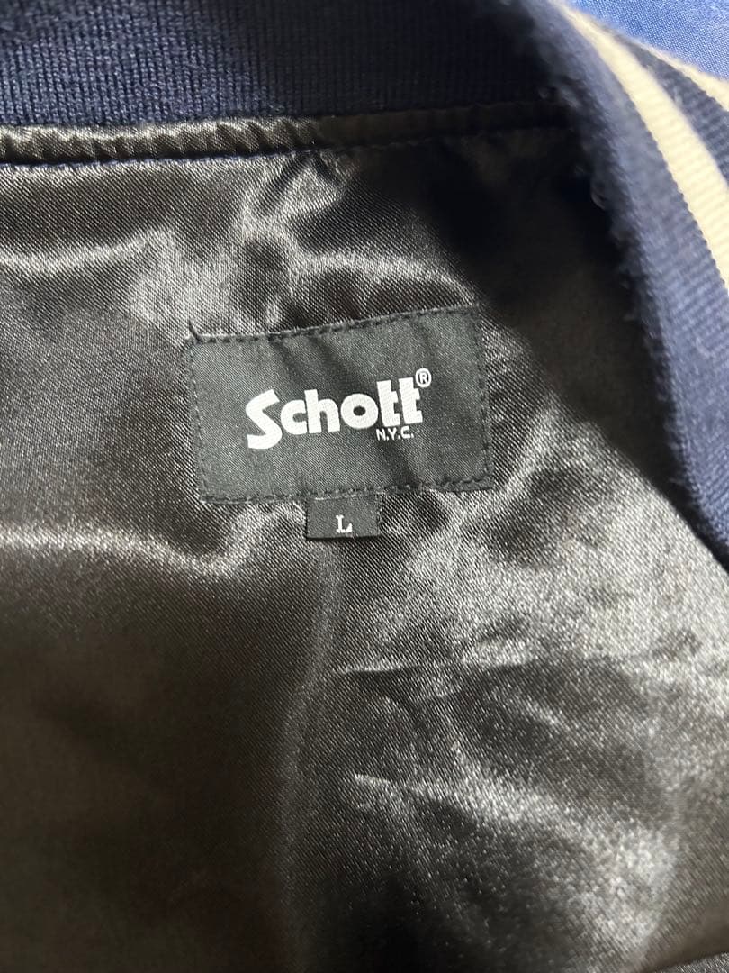 Schott スカジャン L ネイビー/シルバー