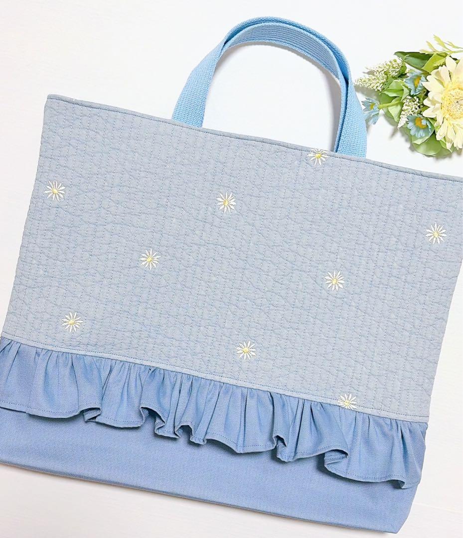 レッスンバッグ　上履き入れ　体操着袋　給食袋　入園入学　花柄パープル　絵本バッグ