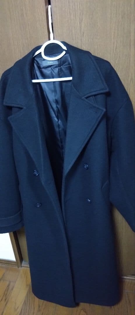 CLEL テックメルトンルーズダブルチェスターコート ブラック L