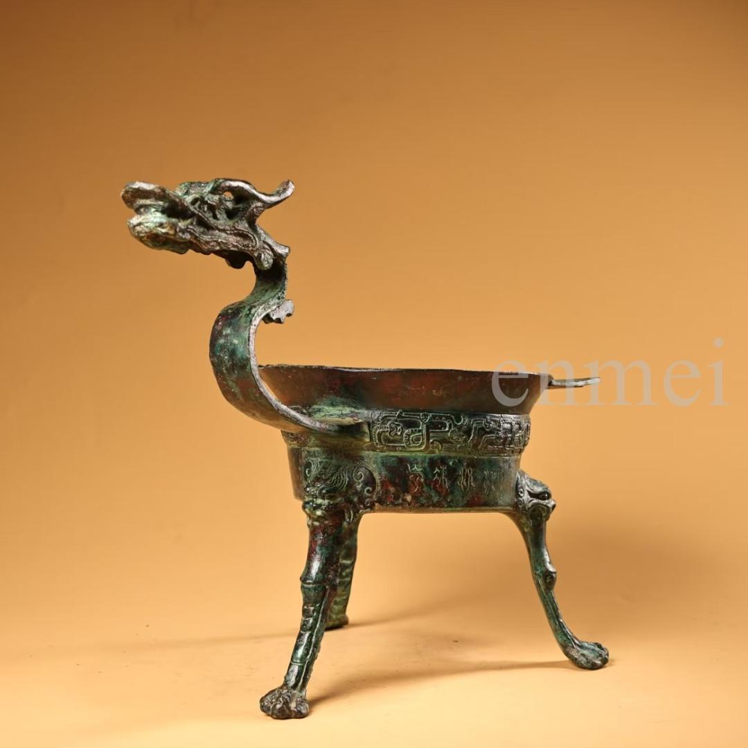 中国古美術・珍品旧藏・青銅器 龍頭杯 獣脚 中型 酒具・純銅製・置物・風水開運
