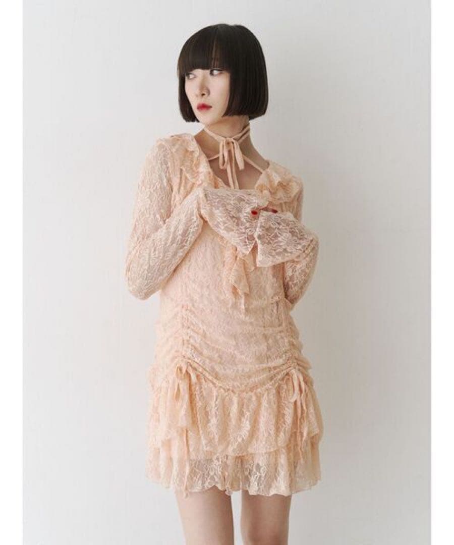 jouetieペールピンク レース ミニドレス