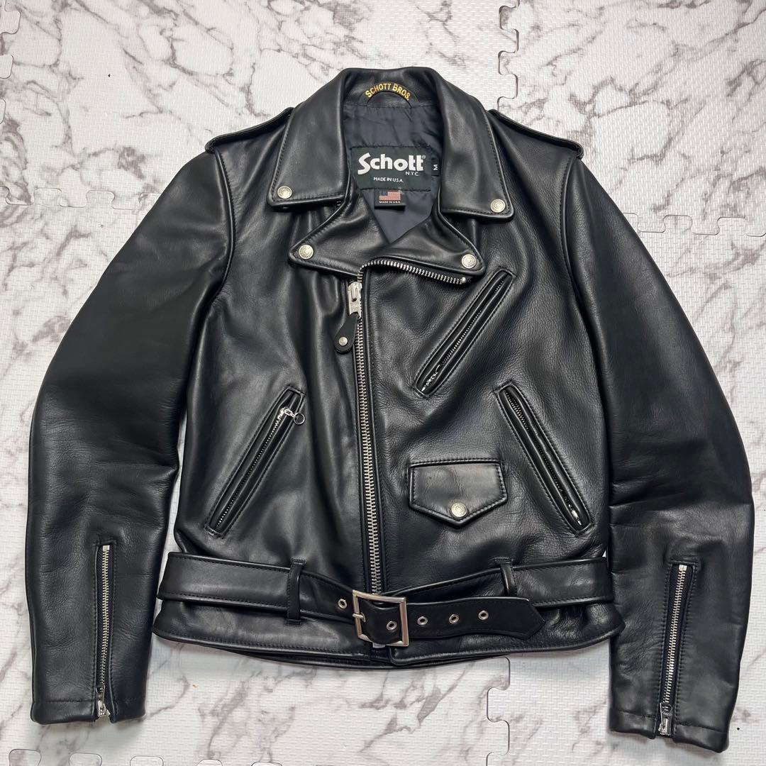 極美品✨【米国製】schott ダブルライダース 牛革 黒 M size
