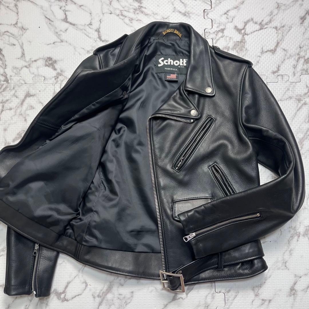 極美品✨【米国製】schott ダブルライダース 牛革 黒 M size