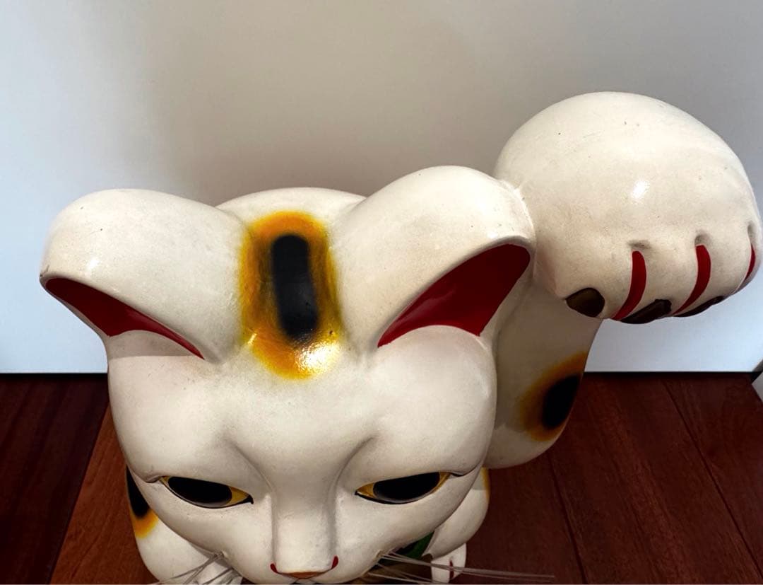 【特大 】招き猫 左手上げ 三毛猫 貯金箱 約43cm レトロ 昭和レトロ