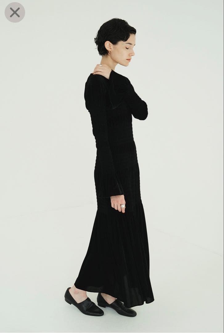 【ペチコート付】CLANE SHIRRING LONG ONEPIECE