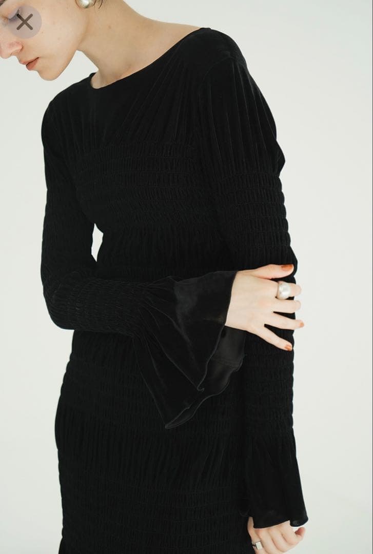 【ペチコート付】CLANE SHIRRING LONG ONEPIECE