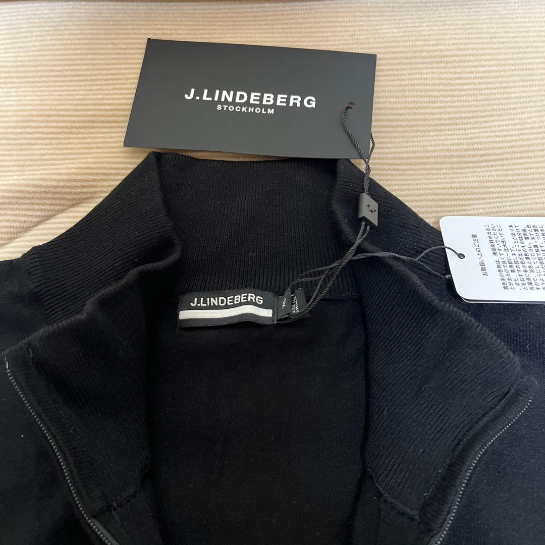 J.LINDEBERG ハーフジップ長袖セーターブラック/ホワイト