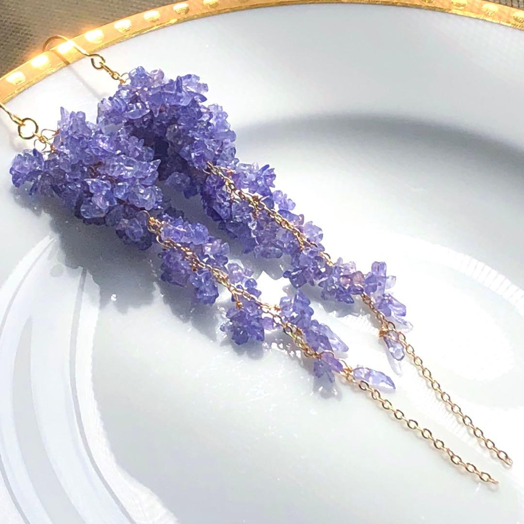 天然石♡はるうらら〜枝垂れ桜のスペシャルロングピアス14kgf