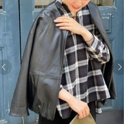 美品◆BEARDSLEY ビアズリー ノーカラー　ラムレザージャケット ブラック