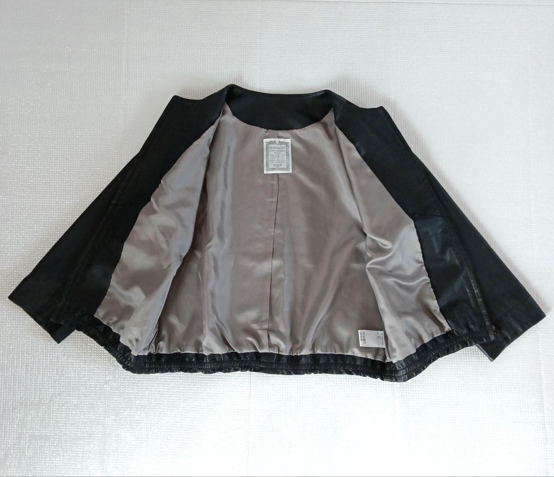 美品◆BEARDSLEY ビアズリー ノーカラー　ラムレザージャケット ブラック